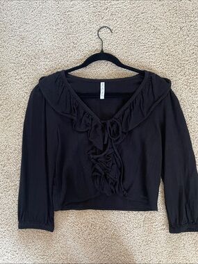 Rachel Pally Black Ruffle Tie-Front Top